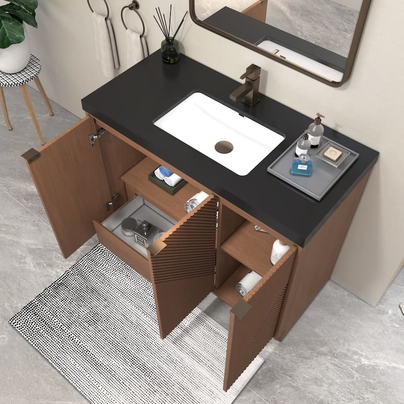 Milano 42" Freestanding (L) Bathroom Vanity with Black Acrylic Sink