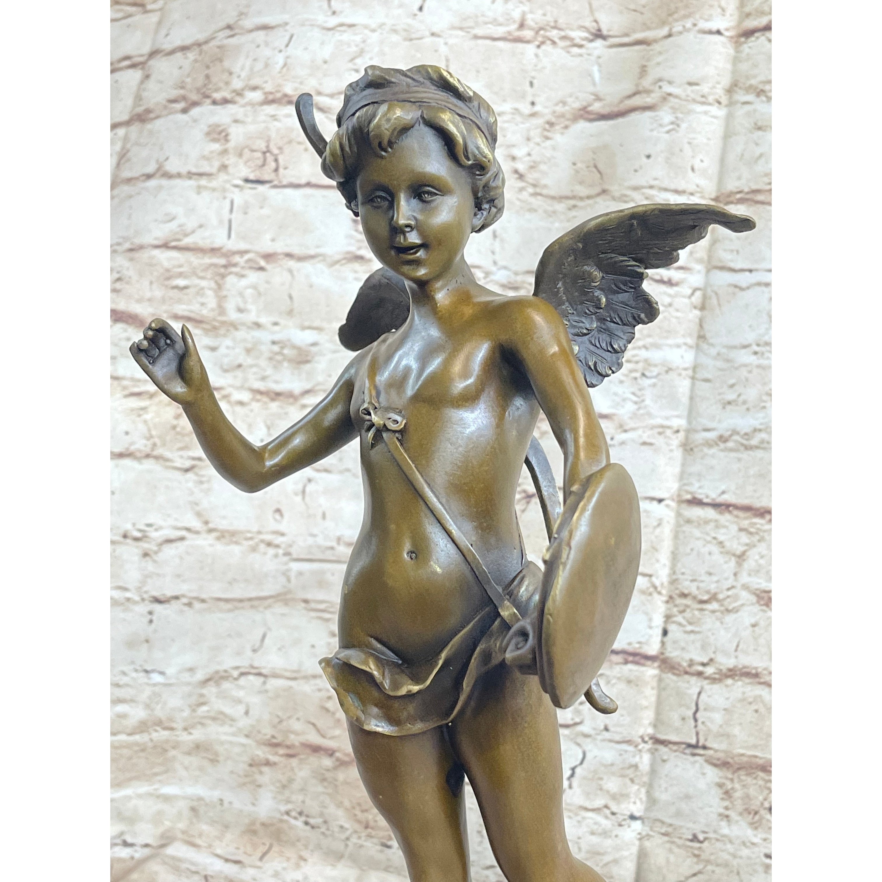 Signed Bronze Statue Cupid Cherub Sculpture On Marble Base Art Deco Sale, image size:3024x3024