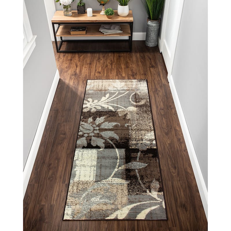 Contemporary Floral Patchwork Indoor Area Rug or Runner by Superior - 2' 7" x 12' - Multi-Color