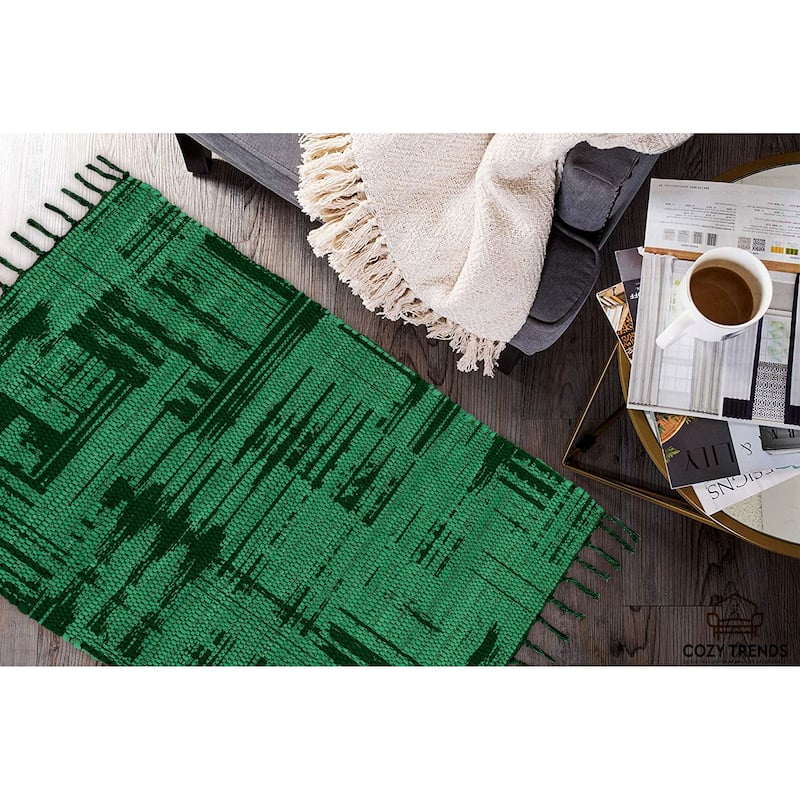 Authentic Hand-Woven Indian Cotton Rug 24''x36'' - Washable, Reversible, and Timelessly Stylish - 2'x3'