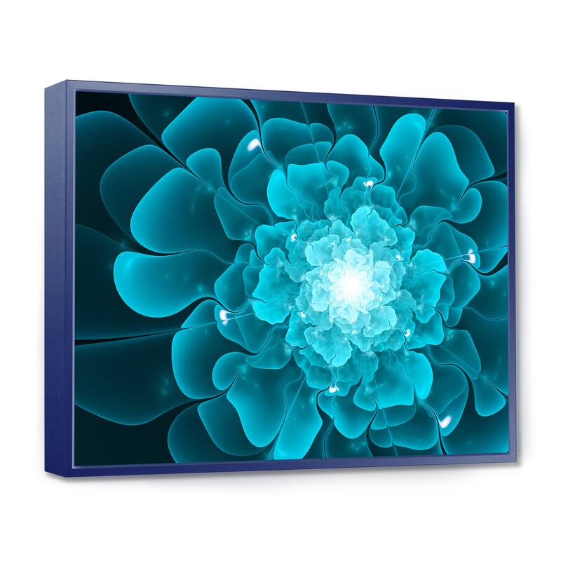 Designart "Fractal Flower Clear Blue Digital Art" Floral Framed Canvas Art Print - 40 in. wide x 30 in. high - Blue