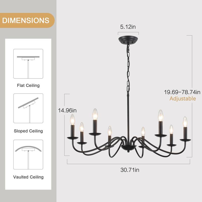 8-Light Farmhouse Candle Chandelier for Bedroom, Kitchen, Living Room and Foyer