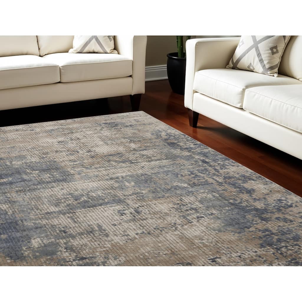 Power Loomed Distressed Abstract Modern Area Rug - 142' X '106' X '0.32