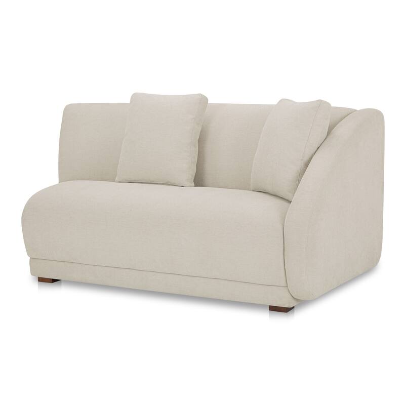 NADAAL STUDIOS Solace Left Arm Facing Modular Sofa, Deep Foam & Fiber Cushioning, Plinth Base, Two Toss Cushions, White
