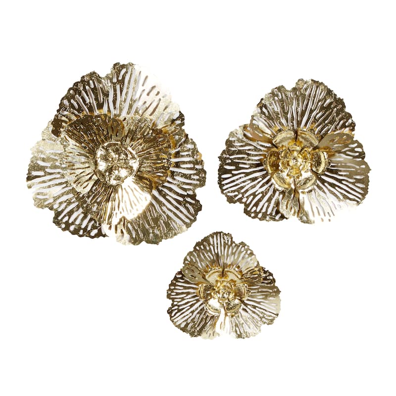 Metal Floral Wall Decor - Set of 3 Gold - Roche River Decor
