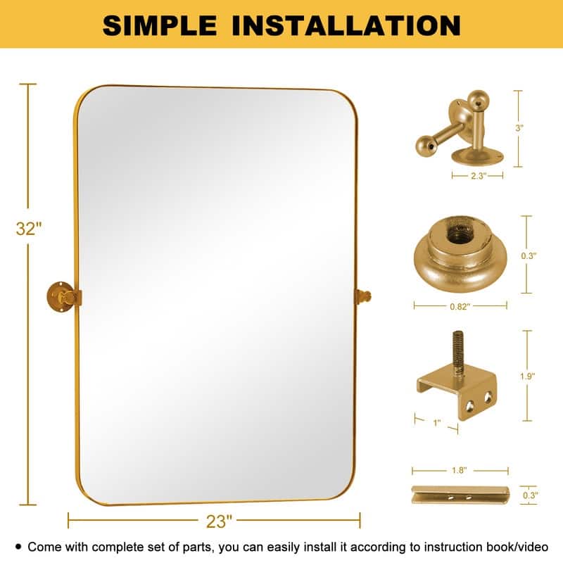 Rectangular Metal Framed Pivoted Bathroom Wall Vanity Mirror Adjustable Wall-Mounted For Modern Wall Decor