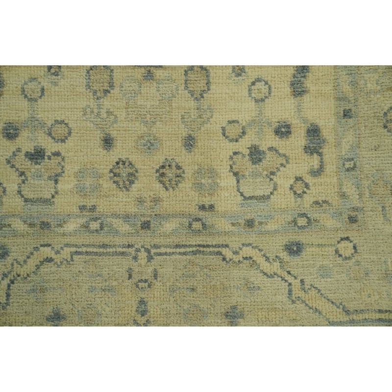 Vegetable Dye Floral Oushak Turkish Runner Rug, Floral Geometric - 9' 9'' X 2' 11''