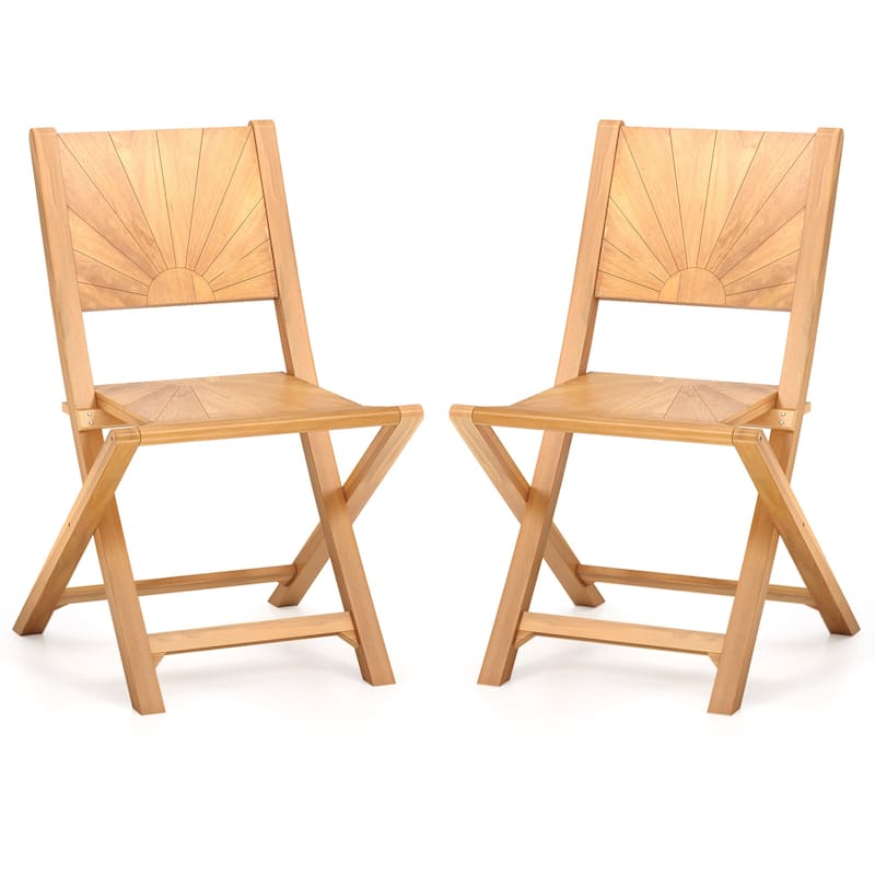 Gymax 2 PCS Folding Patio Chairs w/ Inclined Backrest Teak Wood - Natural