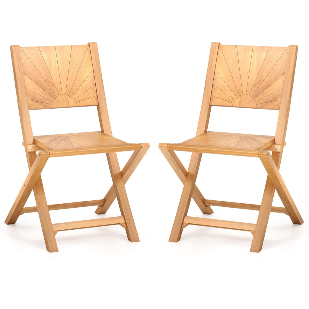 Gymax 2 PCS Folding Patio Chairs w/ Inclined Backrest Teak Wood