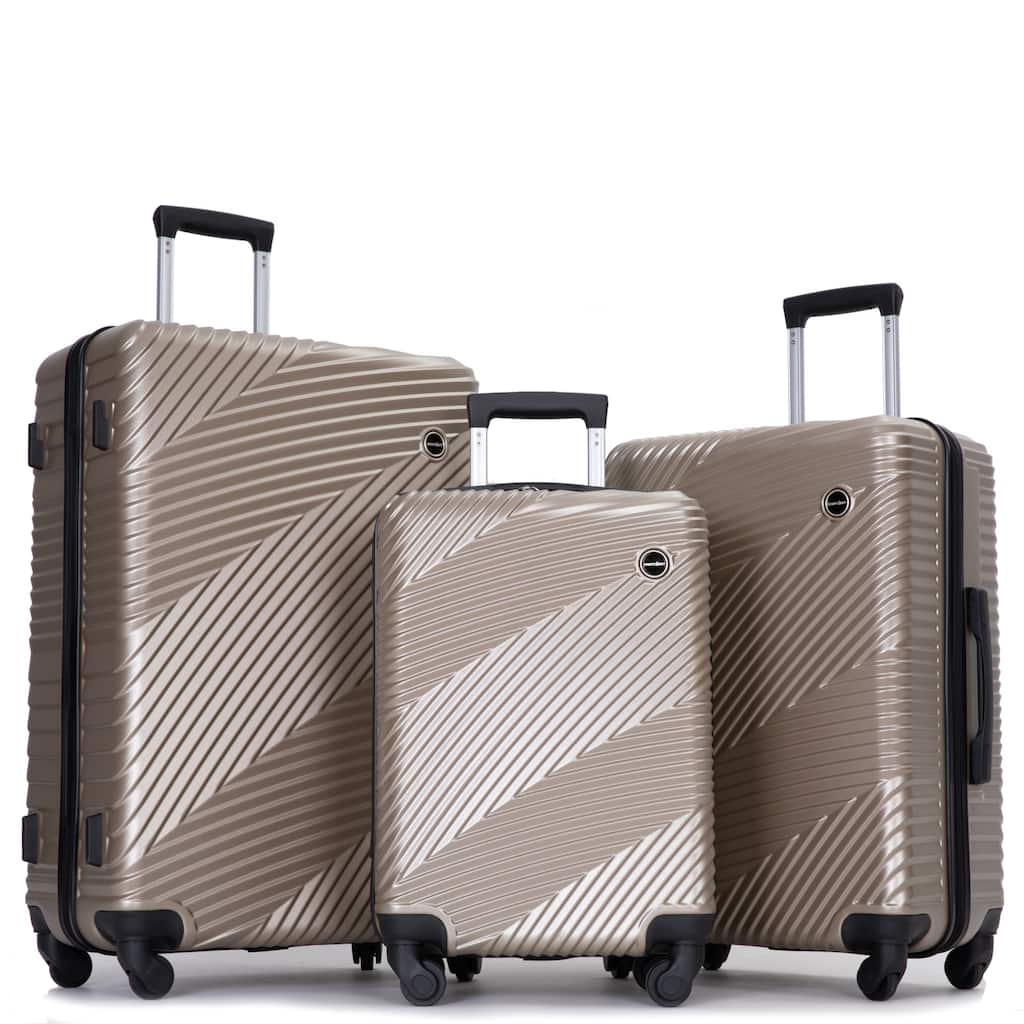 3 Piece Luggage Sets PC+ABS Lightweight Suitcase with Two Hooks, Spinner Wheels, (20/24/28)
