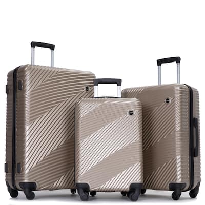 Merax 3 Piece ABS+PC Hardside Lightweight Luggage Sets with Two Hooks and Spinner Wheels, for Family Travel