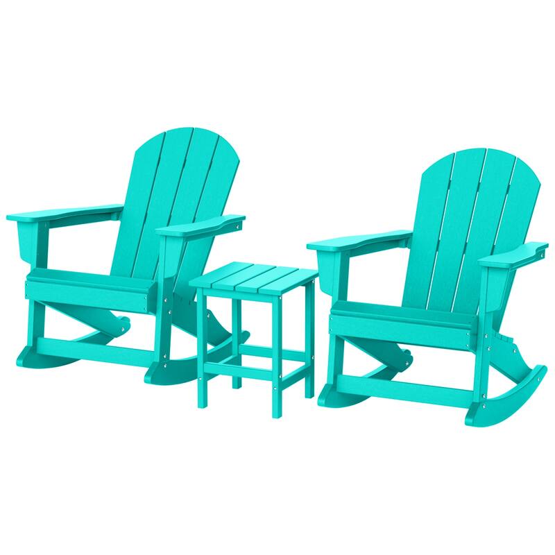 Laguna Hdpe All Weather Outdoor Patio Rocking Chairs With Side Table (3-Piece Set) - Turquoise