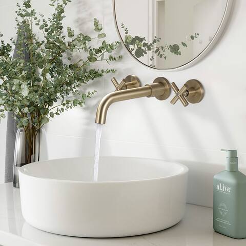 Double-handle Swivel Bathroom Basin Faucet Widespread - 8''W x 2.95''H x 7.68''D