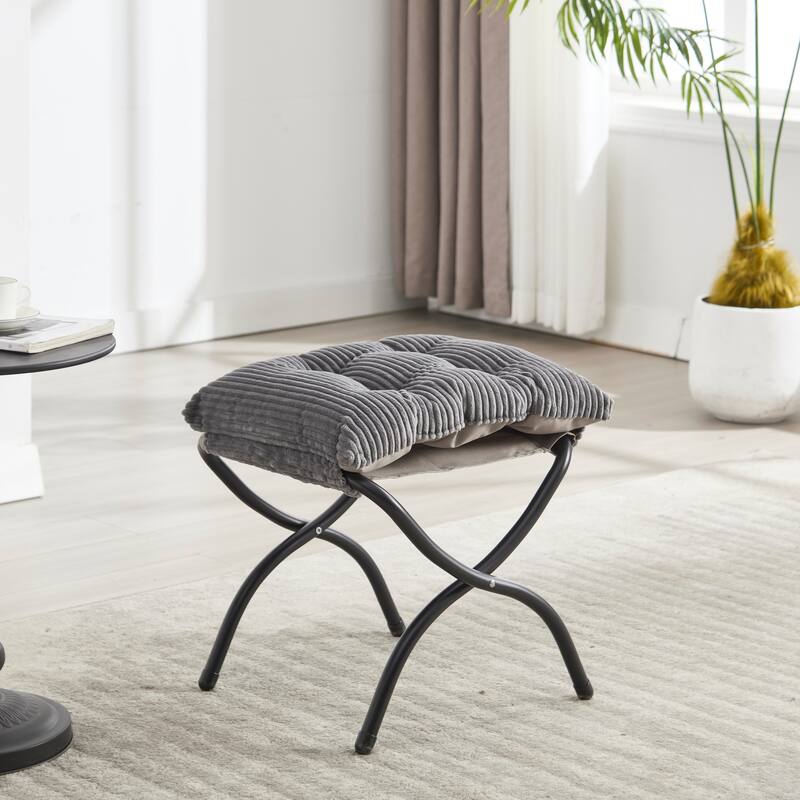 Cotton Lazy Chair with Ottoman, Modern Lounge Accent Chair with Armrests, Side Pocket, and Sturdy Steel Frame