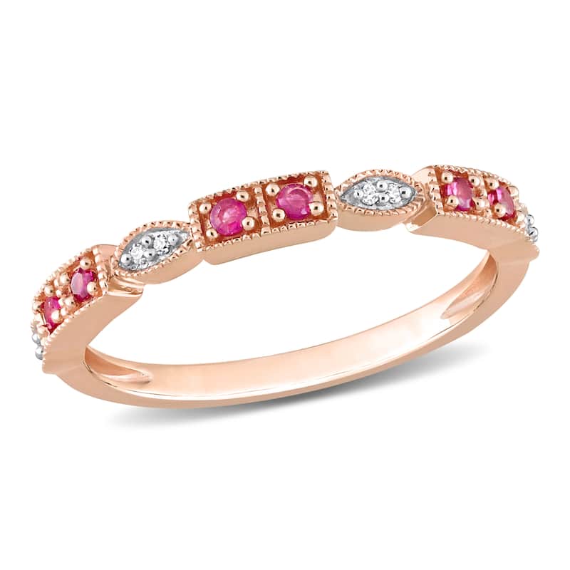 Miadora 1/8 ct TGW Ruby & Diamond Accent Semi-Eternity Ring in 10k Rose Gold