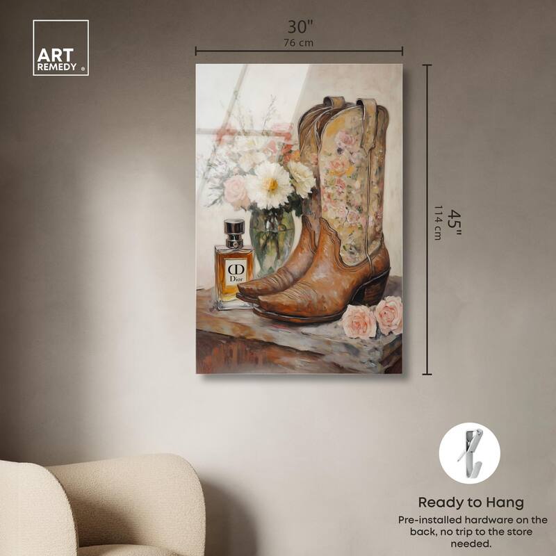 Delicate Floral Boots Acrylic by Art Remedy, Ready to Hang