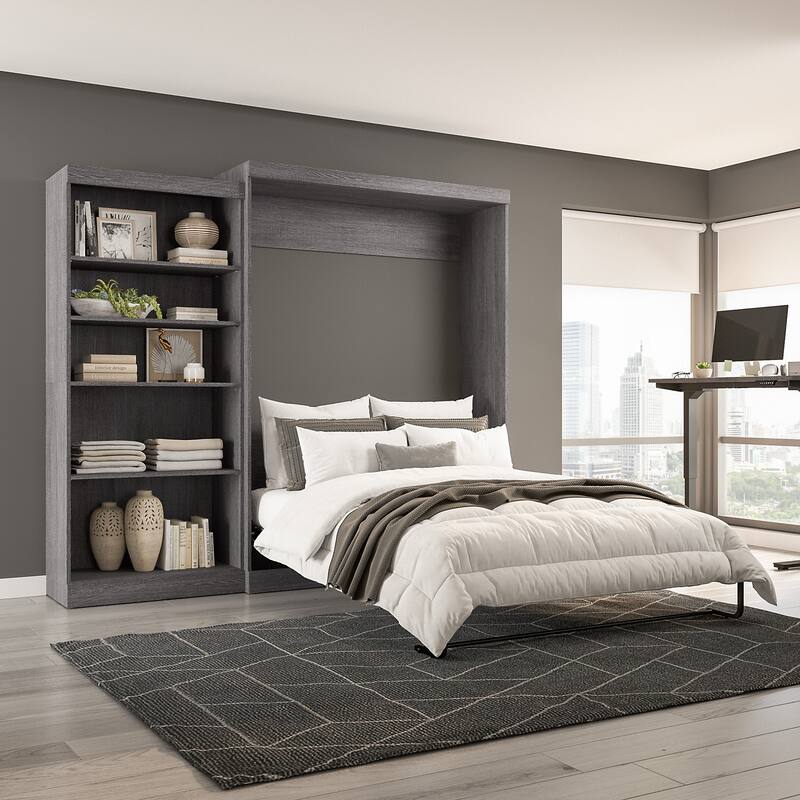Pur Queen Murphy Bed with Closet Organizer (101W) by Bestar - Bark Grey