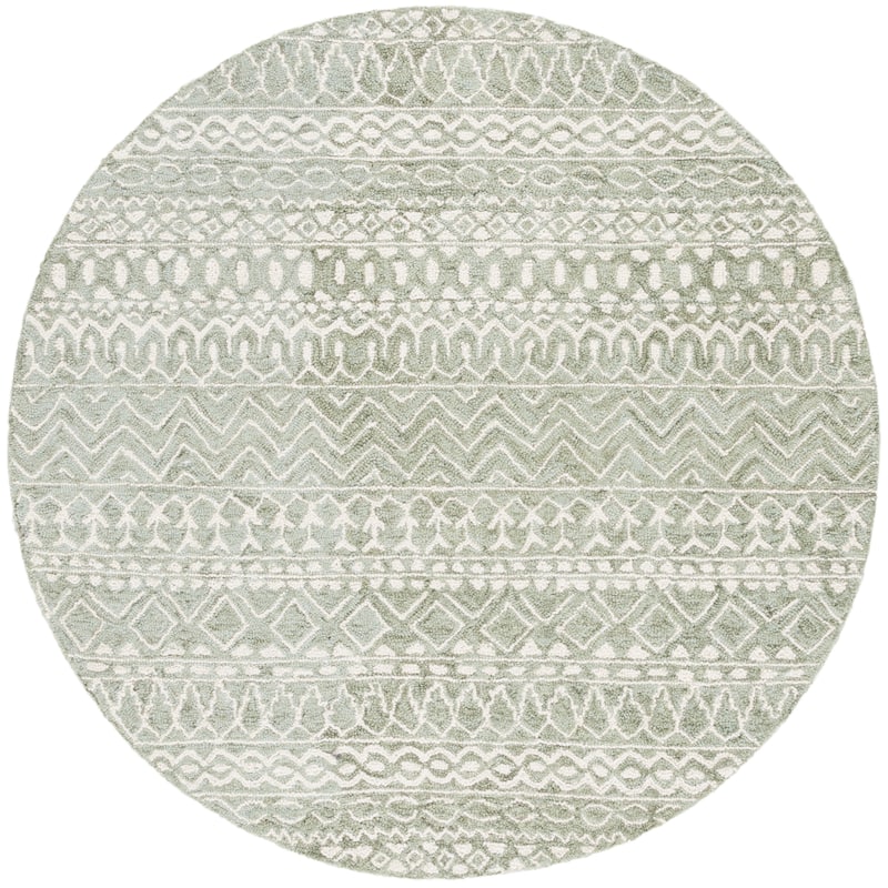 SAFAVIEH, Handmade Micro-Loop Fedosia Wool Rug - 5' Round - Sage/Ivory