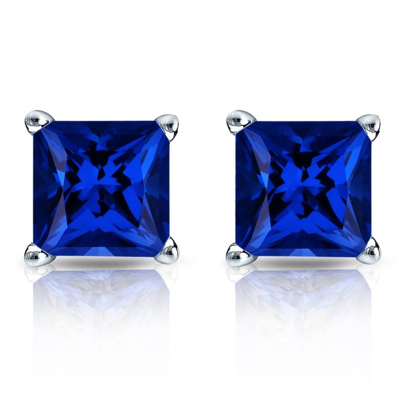 Auriya 14k Gold Lab Grown Gemstone Blue Sapphire Stud Earrings Princess 0.25 to 5.00 ct. tw. 4-Prong Basket Push-Back