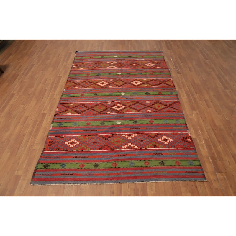 Hand Woven Oriental 100% Wool Carpet Southwestern Tribal Multi-Colored Kilim Area Rug - 10' 0'' X 6' 0''