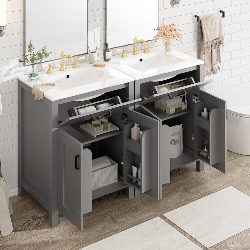 GDFStudio - Nova Wood & Ceramic Bathroom Vanity Cabinet with Single Sink - 48" - Grey