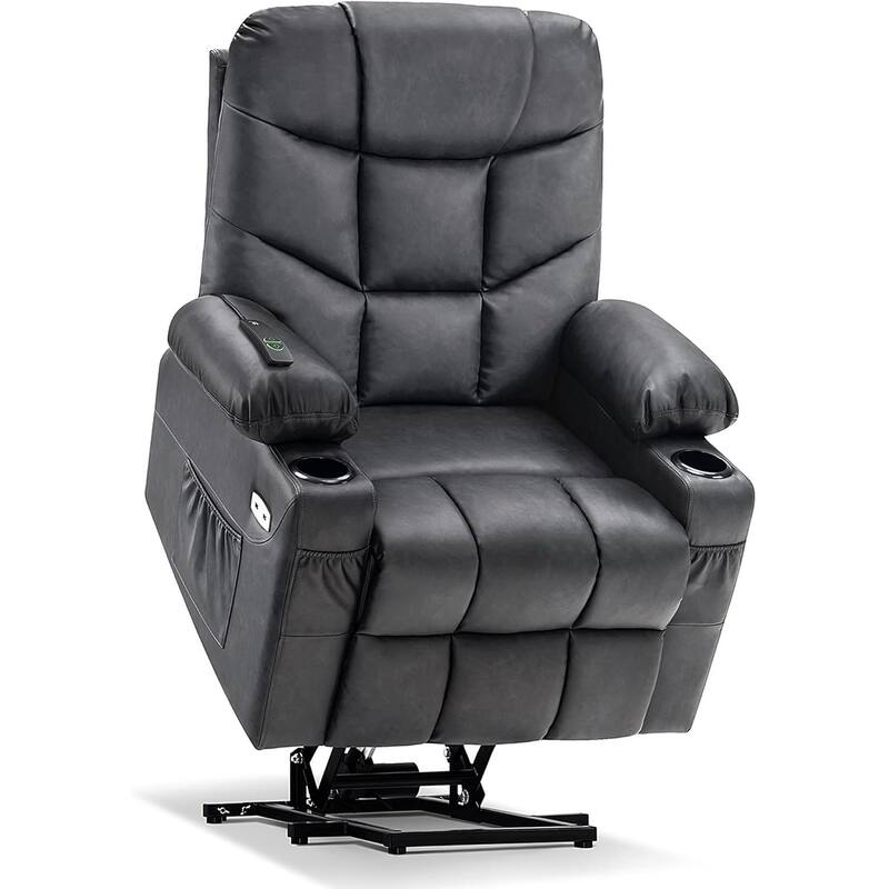 MCombo Electric Power Lift Recliner Chair Sofa for Elderly, 2 Side Pockets and Cup Holders, Faux Leather 7288