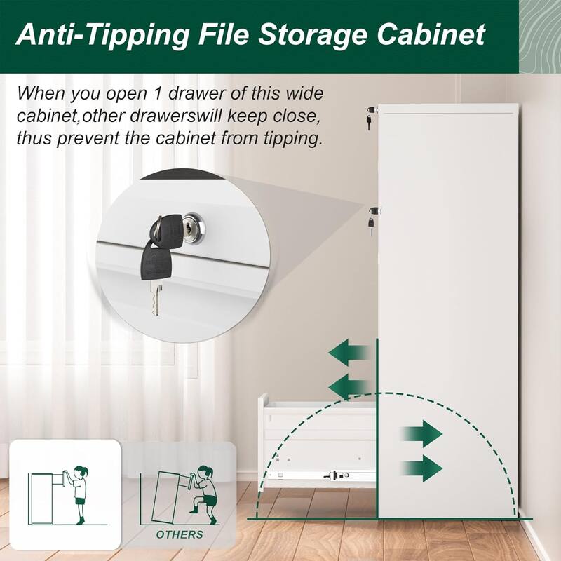 2/4 Drawer Vertical File Cabinet with Lock for Home Office, 18" D Filing Cabinet for Hanging Letter/F4/A4/Legal Size Folders
