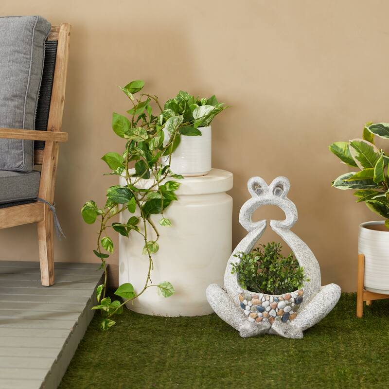 Gray Fiberglass Indoor Outdoor Planter with Stone Mosaic Design