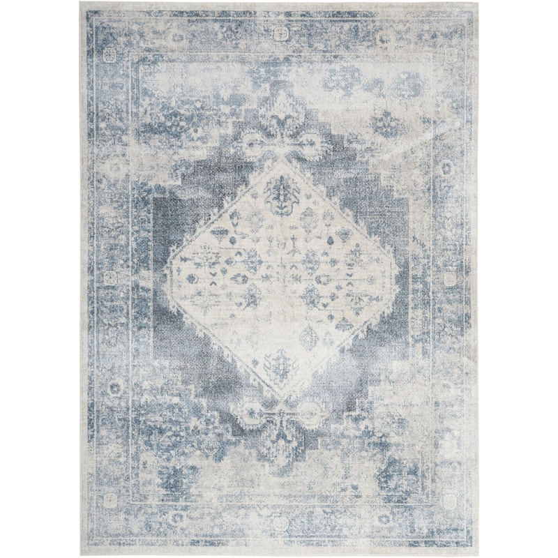 Nourison Abby Machine Washable Indoor only Persian Distressed Area Rug - 5' 3" x 7' - Blue/Ivory - Rectangle