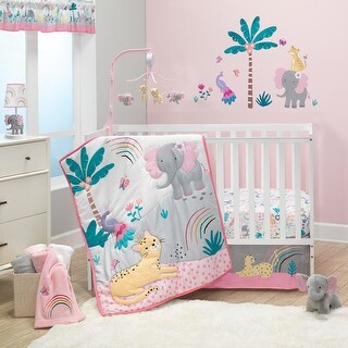 Bedtime Originals Rainbow Jungle/Leopard Pink/Gray 6-Piece Baby Crib Bedding Set