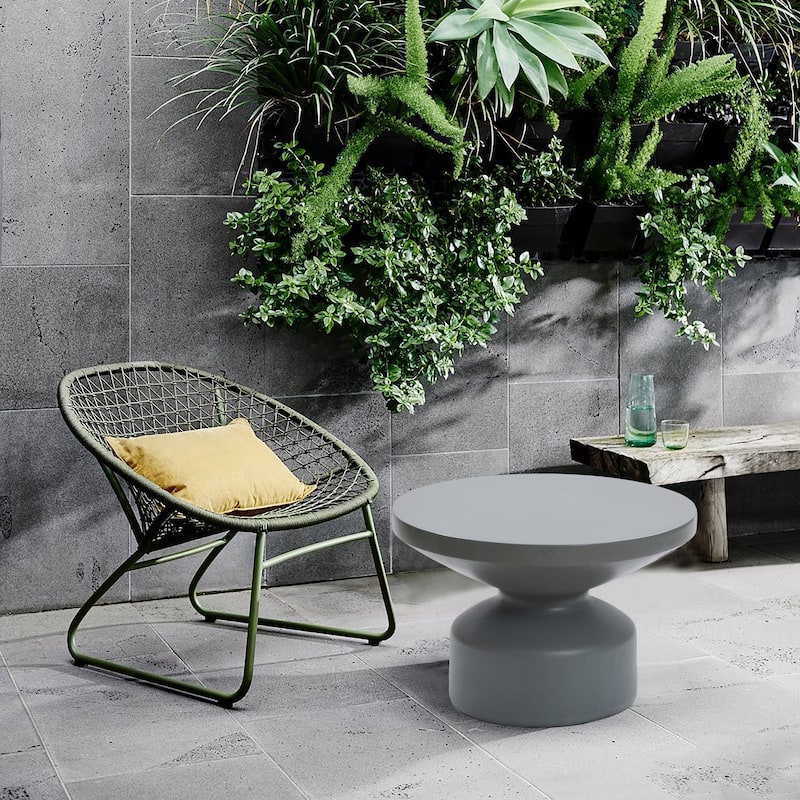 Grey MgO Round Coffee Table, Indoors and Outdoors - 16.14" H x 24.21" W x 24.21" D