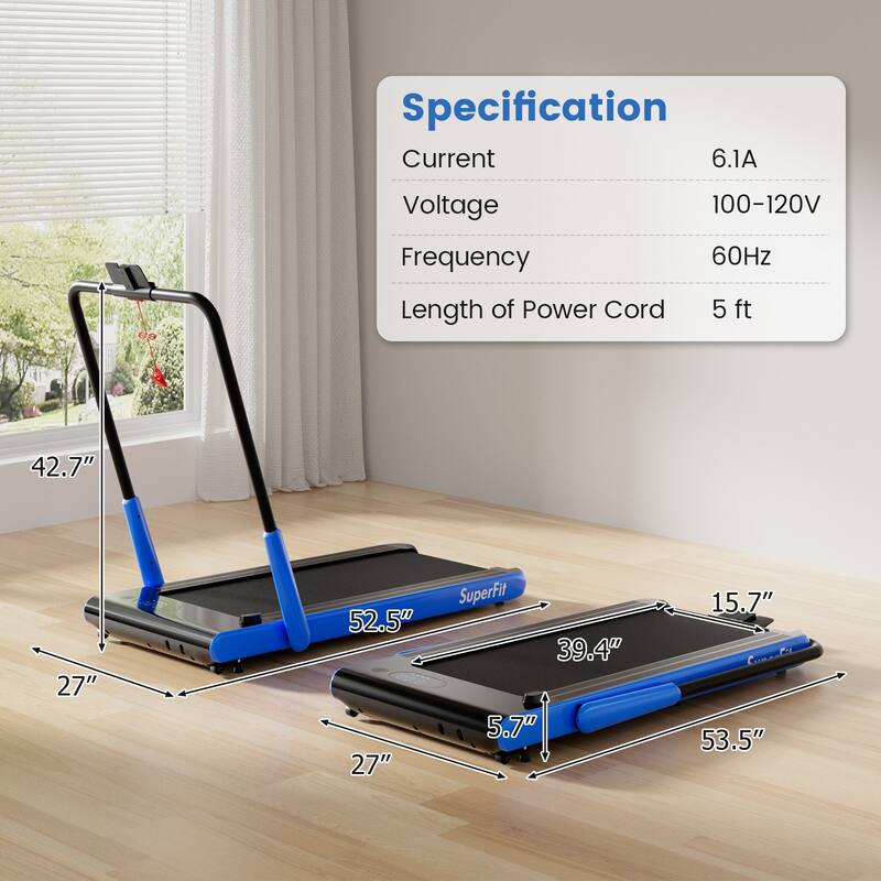 3-in-1 Metal Folding Treadmill with Smart Apps Remote Control and LED Display - 52.5" x 27" x 42.7" (L x W x H)