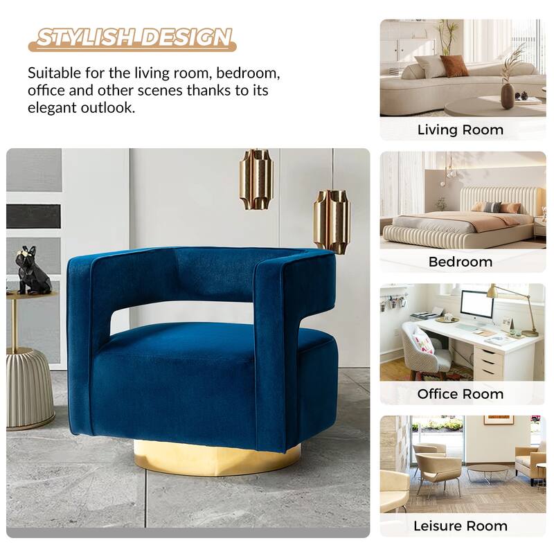 Carisa Modern Upholstered Swivel Open-Back Barrel Chair with Golden Base by HULALA HOME