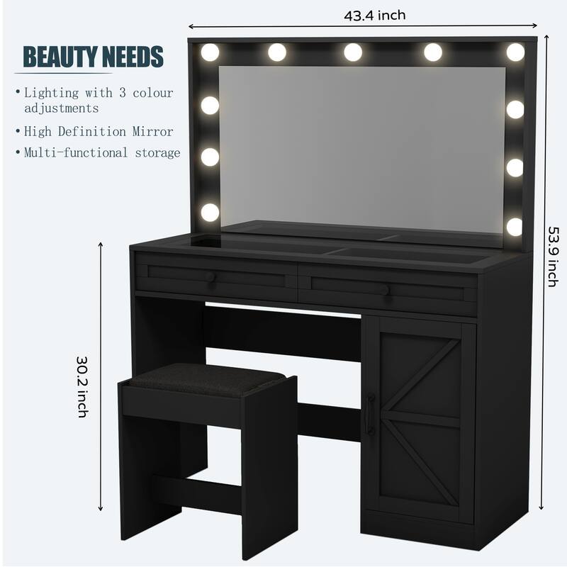 Makeup Vanity Desk with 3 Drawers, Adjustable 3 Lighting Colorfor Bedroom&Dressing Room