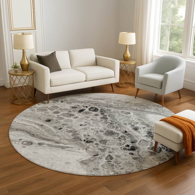 Premium Washable Super Soft Abstract Chic Mayfield Rug - Pewter - 8' x 8'