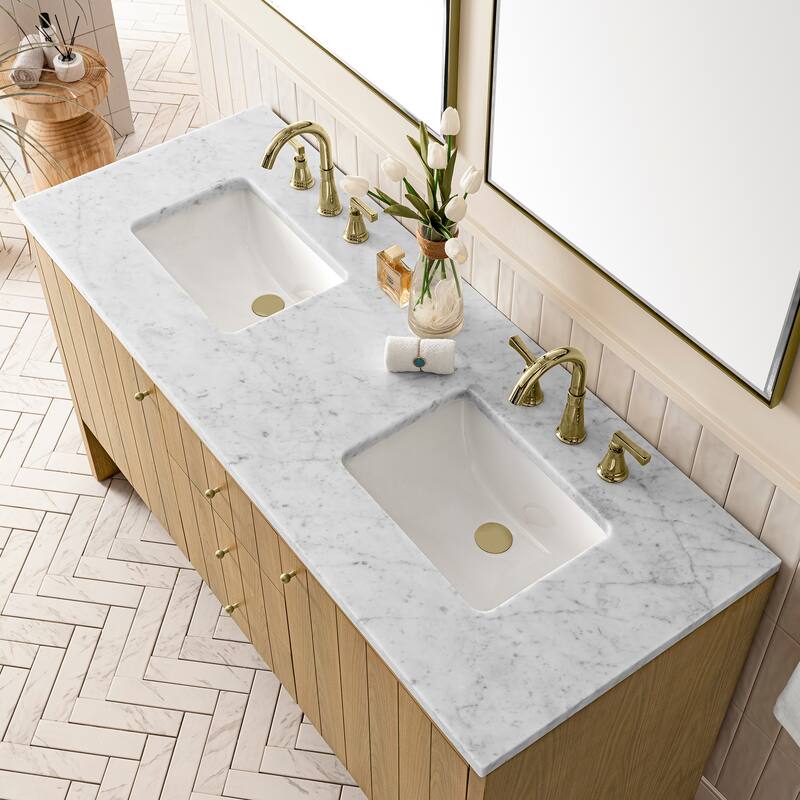 James Martin Vanities Hudson 60" Double Vanity, Light Natural Oak - Carrara Marble