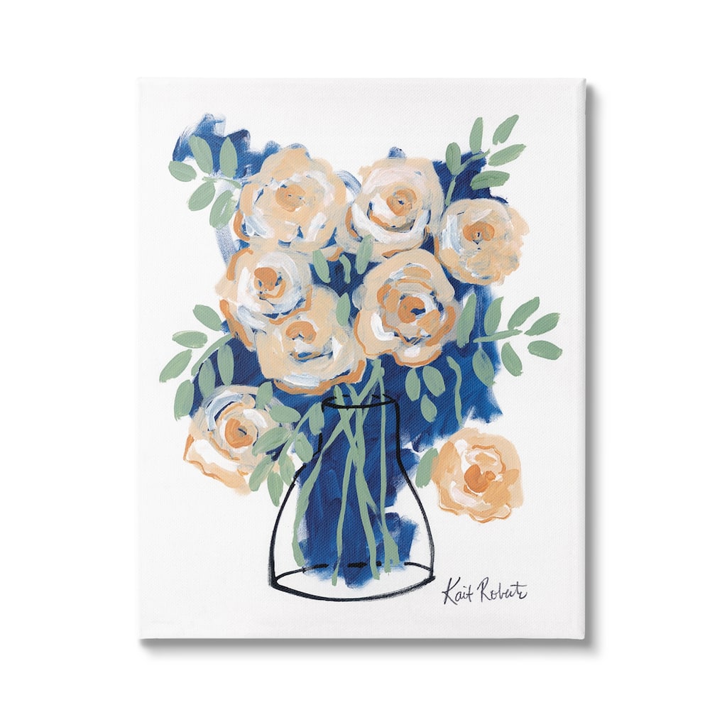 Stupell Abstract Flower Swirls Pink Roses Line Art Vase Canvas Wall Art - Blue