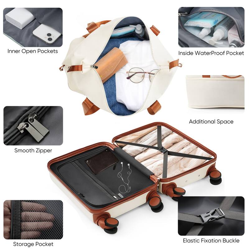 Front Opening 20-Inch Carry-On Luggage with Expandable Travel Bag Set, ABS Hard Shell Two-piece suitcase set with USB Port