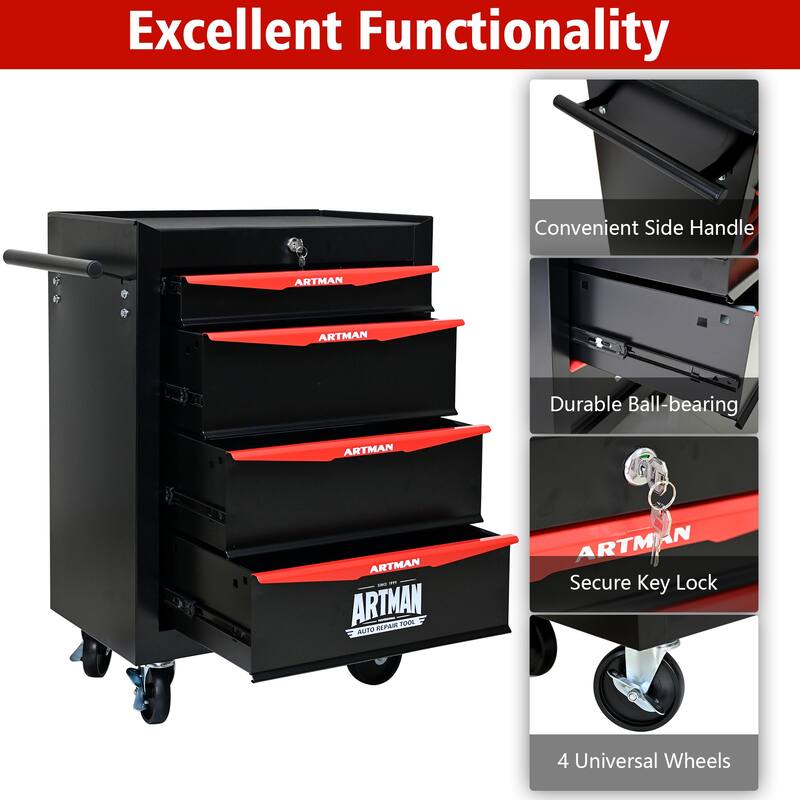 Rolling Metal Tool Cart with 4/5/6/7 Drawers,Ball Bearing Drawer Slide