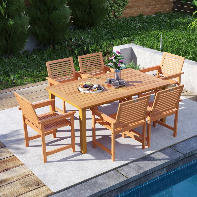 Gymax 7-Piece Patio Wood Dining Table Set Outdoor Rectangular Table