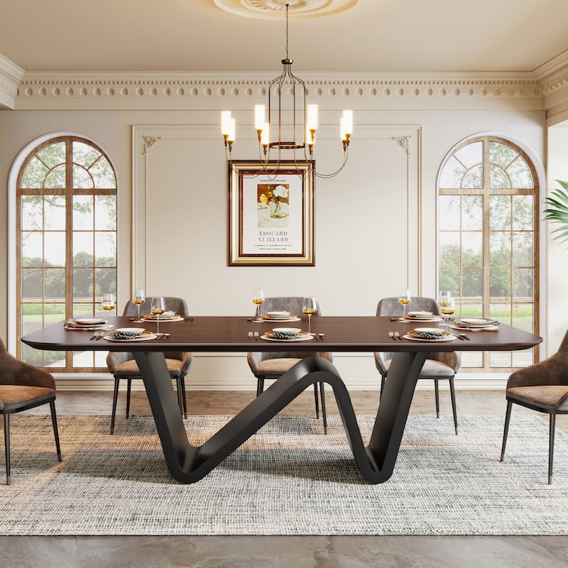 79" Modern Dining Table for 8 Rectangle Dining Table, Luxury White & Gold Kitchen Table with Sintered Stone