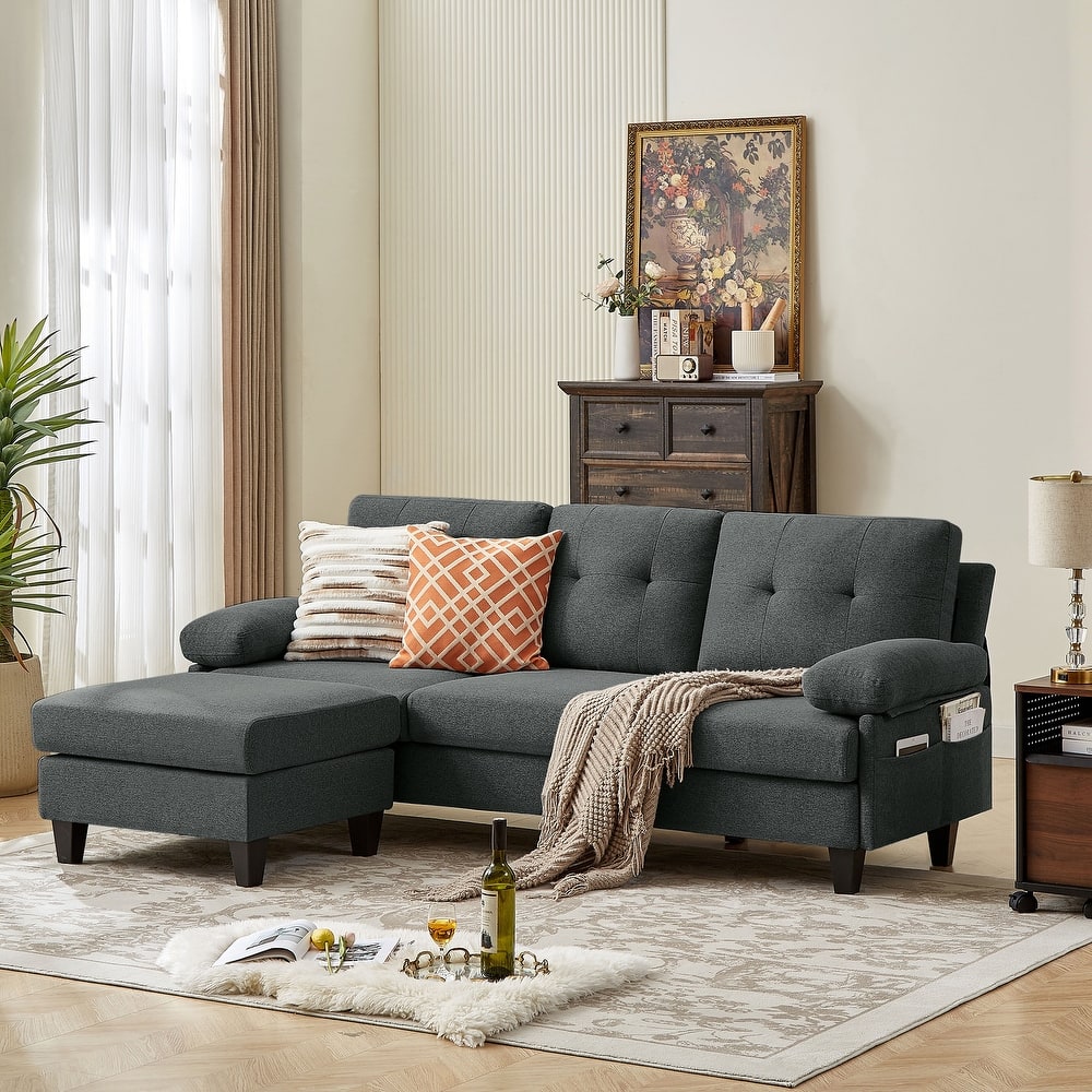86.22" Wide Sectional Sofa with Ottoman & Side Storage Bags