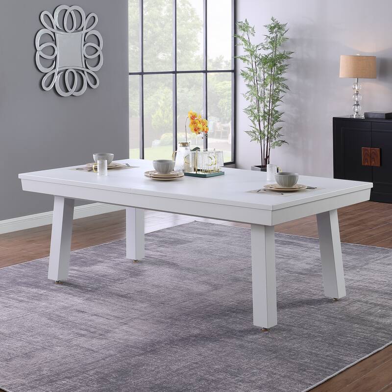 Laguna Indoor/Outdoor 7ft Slate Pool Table Dining Set with 2 Benches & Accessories, White Finish