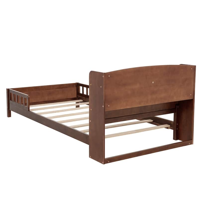 Full Pine Wood Bed with Bookcase Headboard