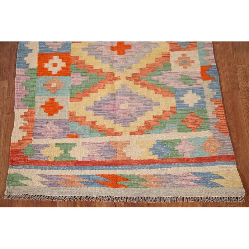 Southwestern / Geometric Kilim Accent Rug Flatweave Wool Carpet - 3'3"x 5'0"