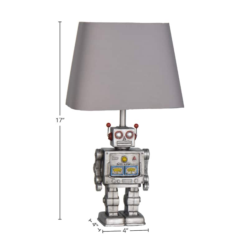 17" Robot Polyresin Table Lamp, Antique Silver (Set of 2) - N/A
