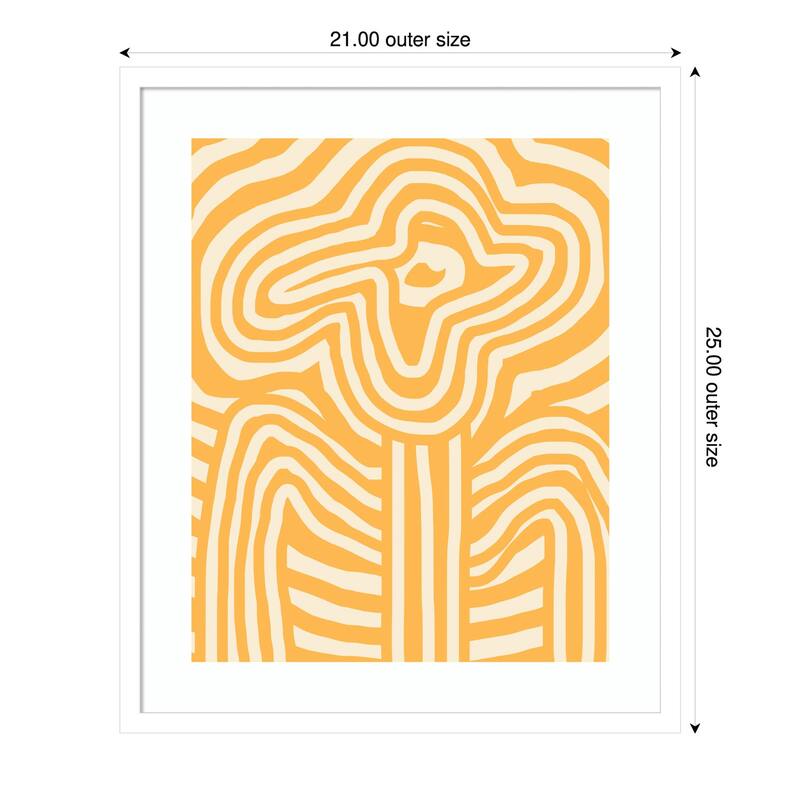 Yellow Striped Flower by Little Dean Wood Framed Wall Art Print - Svelte White