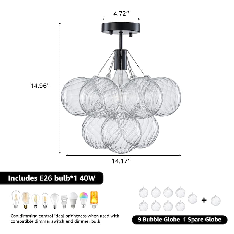 Starsky 1-Light 14in. Contemporary Glass Bubble Semi Flush Mount