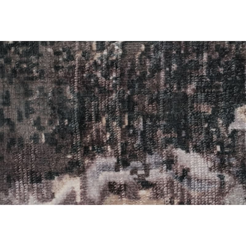Hand Knotted Oriental Viscose Silk Carpet Modern All-Over Greys & Charcoal Abstract Area Rug - 8' 0'' X 4' 11''