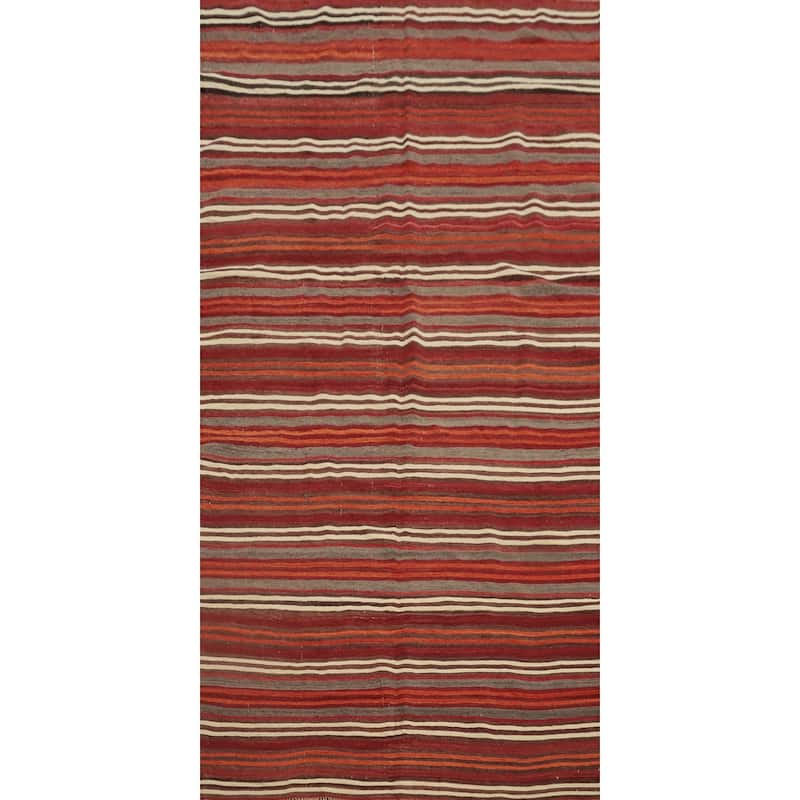 Hand Woven Oriental 100% Wool Carpet Southwestern Geometric Red Kilim Runner Rug - 9' 0'' X 4' 4''